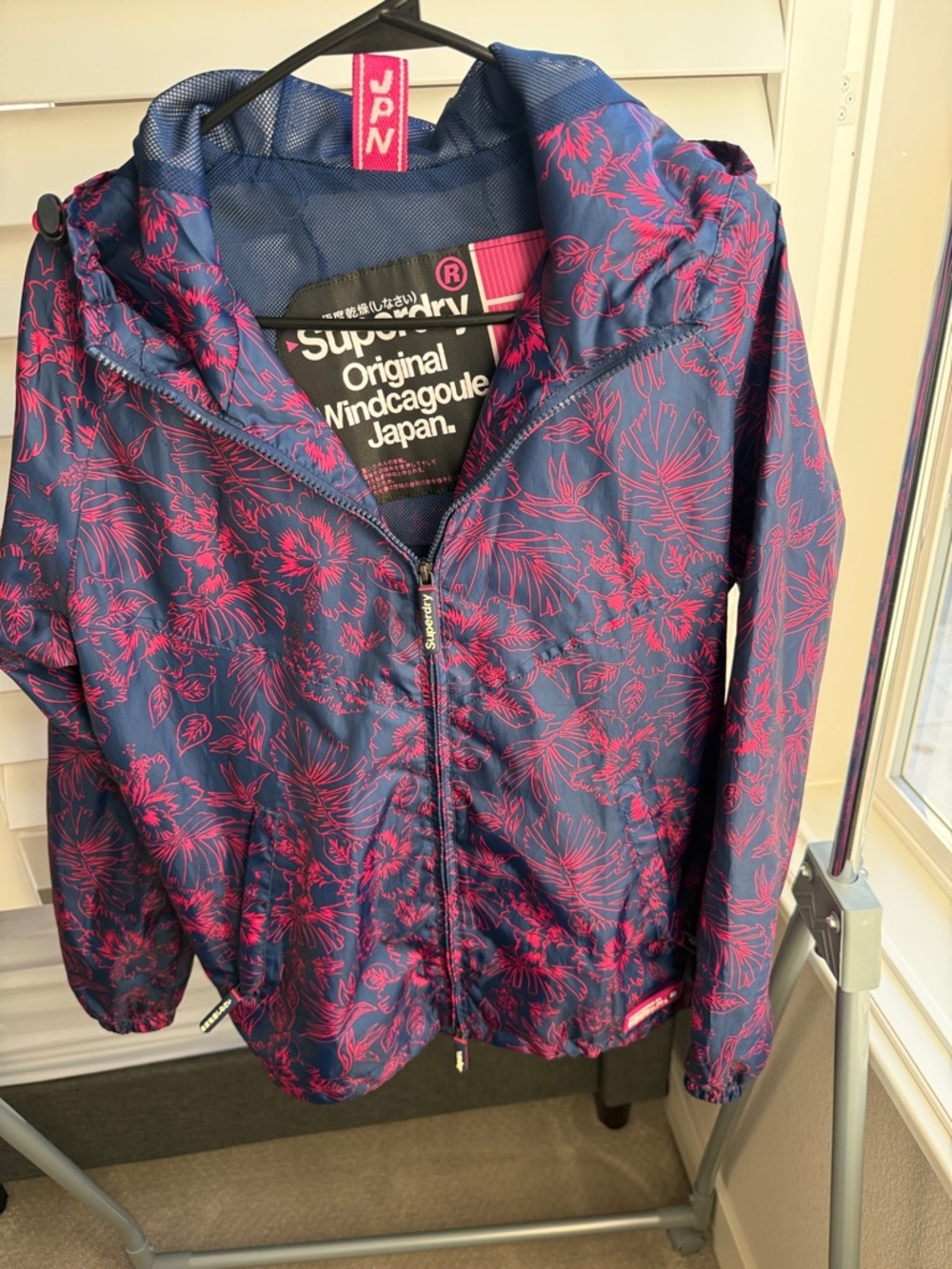 Vintage Superdry Floral Windcagoule Jacket in Navy & Pink